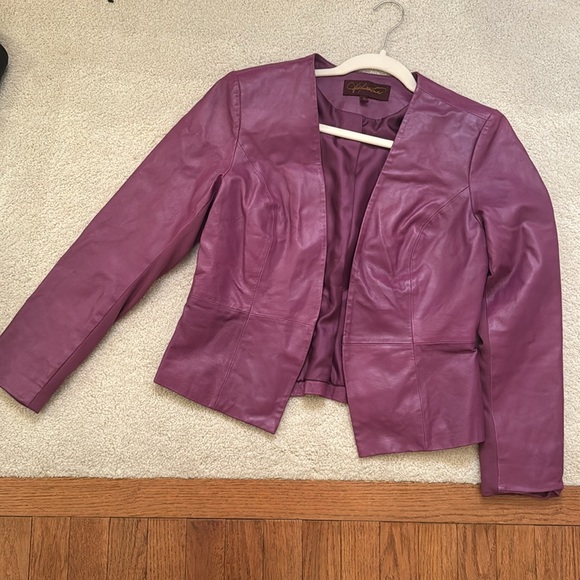Vintage Hal Rubenstein Sz. L Purple Textured 100% Leather Jacket W/Pockets - Picture 4 of 14